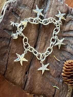 Brighton Charm Starfish Bracelet Fine Silver Plated Chain Crystals  .999 Ocean